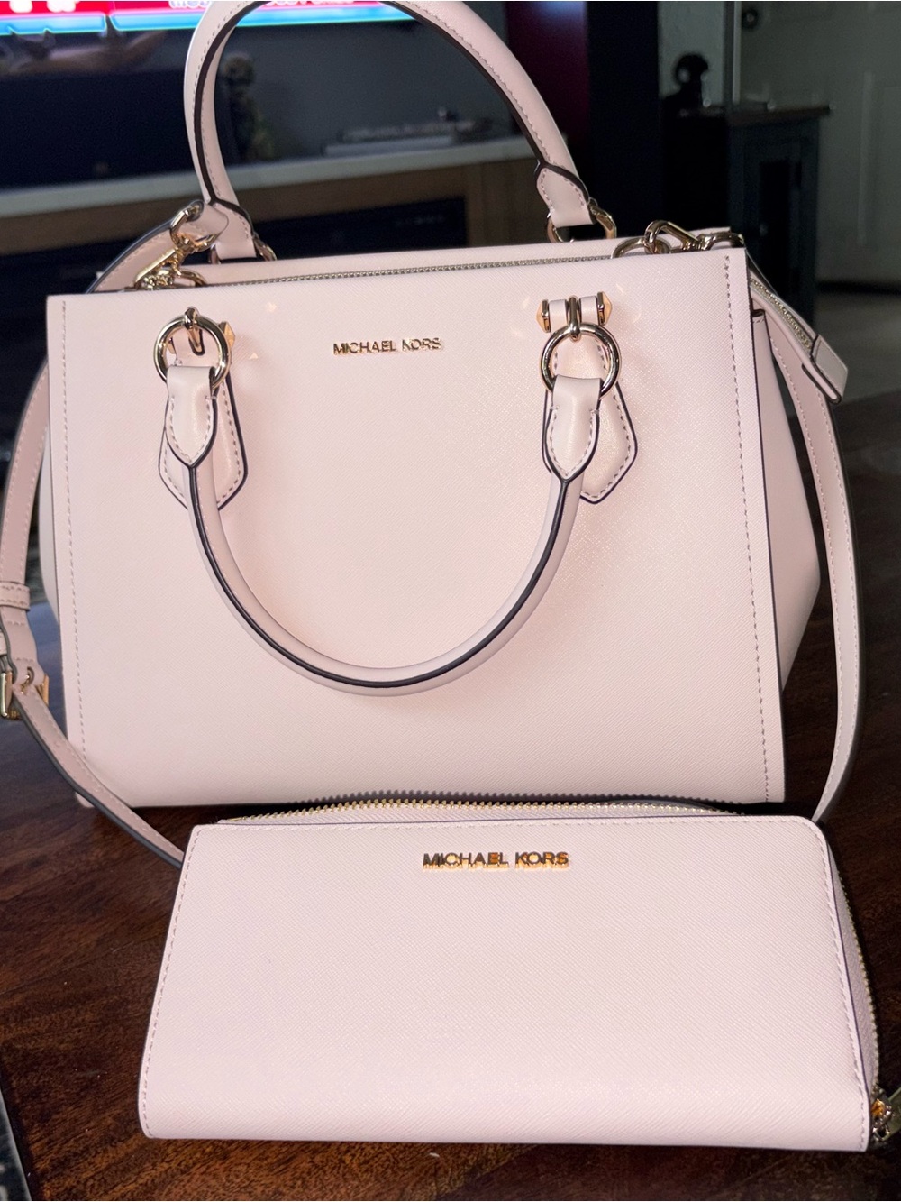 Michael Kors Blush Pink Saffiano Satchel with Matching Wallet
